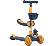 Patinete Kick 3 en 1 para Niños Plegable Altura Ajustable Patinete de Empuje de 3 Ruedas con Asiento Rueda con Luz para