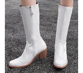 Botas altas hasta la rodilla para mujer, zapatos sexis de estilo occidental para invierno, botas vaqueras largas con tacón rosa, negras, blancas y rosas, cómodas, talla grande 45 34 negro