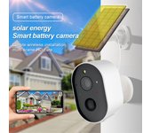 Vídeo de seguridad de la cámara impermeable al aire libre inalámbrica de la cámara WiFi de la vigilancia del proyector elegante de la energía solar blanco