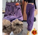Pantalones de invierno gruesos y cálidos de felpa para mujer, leggings holgados, pantalones deportivos informales, pantalones de chándal para mujer, pantalones de chándal para mujer S negro