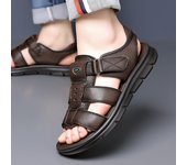 Sandalias romanas de playa de piel de vaca de capa superior de moda para hombre, sandalias de verano transpirables de suela suave, antideslizantes, para exteriores, de secado rápido. 38