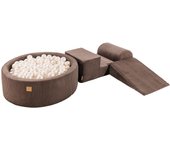 Parque de Juegos de Espuma con Piscina de Pelotas MeowBaby® 90x30cm con 200 Bolas, 3 Elementos, 235x45x30 cm, Pana, Marrón 235x45x30 cm