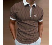 Polo informal con estampado de moda de verano para hombre, polos de manga corta con cremallera, ropa para hombre S marrón