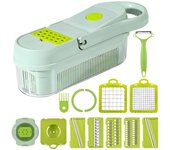 Picadora de verduras, rebanadora de alimentos, 15 en 1, multifuncional, para cocina, cortadora de verduras en cubos con 9 verde
