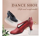 Zapatos de baile de tacón medio con suela suave de cuero para baile latino para mujer, zapatos modernos de baile cuadrado social 3.5-35 negro