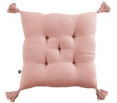 Coussin capitonné 5 points avec pompons  Gaïa  40 x 40 cm  Gaze de Coton  - Gaïa Rose Pêche