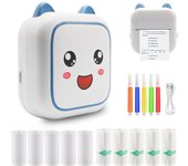 Mini impresora térmica, máquina de pegatinas, impresora portátil autoadhesiva Impresora térmica con 10 rollos de papel y bolígrafos de colores