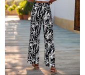 Pantalones de verano para mujer, pantalones casuales estampados, pantalones rectos de estilo festivo S negro
