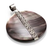 Les Trésors De Lily [R4551] - Pendentif Argent artisanal 'Sagesse' gris nacre argenté vieilli - 40 mm