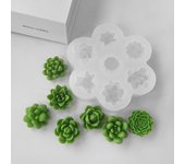 Molde de silicona 7 en 1 para hacer suculentas, cactus, velas aromáticas, jabón hecho a mano, decoraciones de yeso, moldes para suculentas blanco