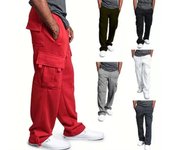 Nuevos pantalones cargo con múltiples bolsillos para hombre, pantalones de chándal para hombre, pantalones elásticos informales con pierna 2XL negro