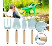 4 herramientas de jardín de metal con mango de madera, juguetes de playa, herramientas de jardinería para niños.