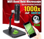 Microscopio Digital WIFI de 1000X y 2mp, lupa, cámara de 8 LED con soporte para monitor inalámbrico de teléfono inteligente