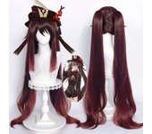 Women Genshin Impact HuTao Cosplay 110cm Long Wig Brown Wig Cosplay Anime Cosplay Wigs Heat Resistant Synthetic Wigs Halloween