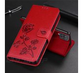 Funda con tapa magnética de cuero de flores para Samsung Galaxy A12 A32 A42 A52 A72 5G A21S A51 A71 A01 A11 A21 A31 M21 S20 FE S21 S30 Plus Ultra Wallet Book Cover Samsung Galaxy S20 rojo