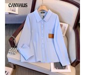 Camisas de mujer de primavera y otoño, polos de talla grande, camisetas de manga larga 2XL azul