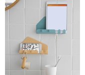 Soporte para tableta o teléfono doméstico, soporte de pared para colgar gancho sin rastro, soporte para estante de almacenamiento azul
