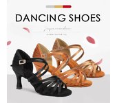 Zapatos de baile latino para mujer/niña, zapatos de salón Salsa Tango, tacón alto, suela suave de 7CM 34 beige