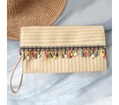 Nuevo bolso de mano moderno de primavera y verano para mujer, bolso de mano informal de paja lisa, bonito bolso de mano con borlas vintage para playa, pequeño bolso de viaje. 26CM beige