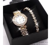 Nuevos relojes de lujo para mujer, conjunto de pulsera Roma, conjunto de relojes de pulsera con diamantes completos para mujer, regalo de aniversario, reloj dorado y plateado oro