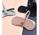 Estuche para gafas de sol hecho a mano y sencillo para colgar en la muñeca, de piel sintética, caja de almacenamiento para gafas, bolsa para gafas color rosa