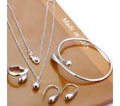 Conjunto de 4 joyas de moda con forma de lágrima para mujer, anillo, collar, pulsera y pendientes sencillos para banquetes y bodas. oro