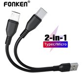 FONKEN Cable Micro USB Cable divisor 2 en 1 Cable de carga tipo C 2 Cable USB Cable de teléfono móvil Cable Android para Xiaomi Samsung Micro & Micro 0.25M negro