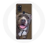 Coque Samsung Galaxy A21S Chien Pitbull Blanc gris