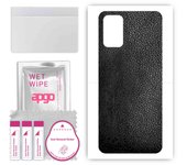 apgo Protective Skin Sticker for the back compatible with Samsung Galaxy A03S, Wrap Film, Foil, Vinyl - Pattern Black Leather