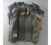 Chaqueta de forro polar para hombre para exteriores de otoño e invierno, gabardina informal con capucha extraíble, abrigo holgado para hombre M caqui