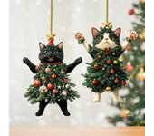 1/2 piezas de adorno colgante de Navidad, bola de Navidad, decoración festiva con forma de gato, decoración colgante con cordón, regalo de Navidad