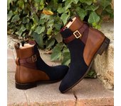 Botines de moda para hombre, botas de desierto a cuadros, botas de trabajo Chelsea con hebilla y correa, zapatos de hombre azules y marrones 38