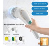 Cepillo de limpieza eléctrico para el hogar, cepillo de lavado de baño 5 en 1, herramienta de limpieza de cocina, cepillo de bañera de mano USB, limpiador de cepillo eléctrico para fregadero blanco