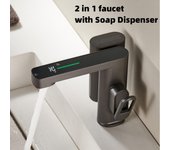 Grifo de lavabo de baño 2 en 1 con Sensor, dispensador de jabón, combinación de grifos de baño sin contacto, grifo mezclador de fregadero montado en cubierta blanco