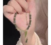 Exquisita pulsera de cuentas de bambú hecha a mano retro para mujeres y niñas, brazaletes con borlas de hojas, joyería con abalorios para fiestas, regalos
