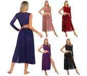 Traje de baile lírico moderno para mujer, vestidos de baile latino de malla transparente con retazos recortados, Ropa de baile de salón S negro