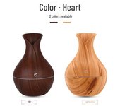 Humidificador ultrasónico con veta de madera: Gran niebla, LED de colores, aromaterapia silenciosa, alimentación por USB