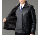Ropa de invierno, chaqueta de cuero genuino para hombres de mediana edad, chaqueta de cuero engrosada de terciopelo para hombres, abrigo con botones de piel de oveja, abrigo integrado de piel M