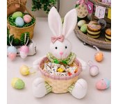Suministros de decoración de Pascua Dibujos animados Lindo Conejito de Pascua Muñeco Canasta de dulces Canasta de almacenamiento de huevos One Size color rosa