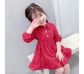 Vestido de niña con estampado de lunares y corazones, vestido camisero de manga larga para niña M azul oscuro