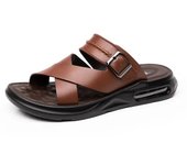 2024 zapatos de verano de cuero genuino, sandalias planas antideslizantes de cuero suave para hombre, sandalias de playa, zapatos de vacaciones, negro, marrón, A4613 39 marrón