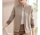 Cárdigan de punto de cuello alto para mujer, suéter de manga larga con cremallera y hilo de rosca sólido, abrigos de punto, tops casuales, otoño e invierno XXXL camello