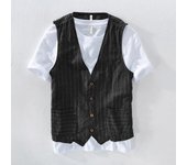 Blusa superior de la chaqueta sin mangas de rayas salvajes de la moda casual del verano de los hombres negro