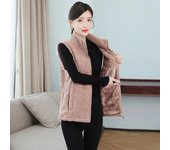 Chaleco de lana de cordero corto para mujer, abrigo grueso y cálido para todo partido, otoño e invierno M color rosa