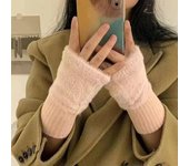 Guantes de invierno suaves de lana de visón para mujer, guantes de medio dedo cálidos de lujo Blanco sólido, guantes sin dedos de felpa de punto, mitones de muñeca para escribir one size color rosa