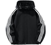 Chaqueta versátil con capucha para hombres y mujeres jóvenes, tres barras, cremallera personalizada, color sólido, abrigo para parejas, estilo urbano para hombres y mujeres. M