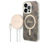 Estuche Guess Gubpp14Lh4Eacsw + Cargador para iPhone 14 Pro 6.1 Marrón/Marrón Estuche Rígido 4G Impresión Magsafe