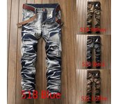 Vaqueros ajustados para hombre, pantalones vaqueros informales para motocicleta, Vaqueros desgastados Vintage con múltiples bolsillos, Vaqueros rasgados rectos a la moda para hombre 29 azul