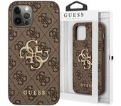 Funda Guess 4G con logotipo grande de metal para iPhone 12/iPhone 12 Pro - Marrón