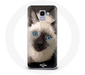 Coque pour Samsung Galaxy A8 2018 Chat Siamois Noir et blanc aux Yeux Bleus